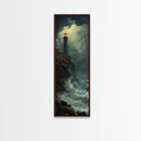 Nautical Landscape Painting Canvas Print, The Light House, Lighthouse Painting, Seascape Painting, Accent Piece, Tall Narrow Art, Skinny Art