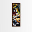 Framed Canvas Print Cheese and Wine Scene Painting Kitchen Wall Art Farmhouse Decor Rustic Art Culinary Print