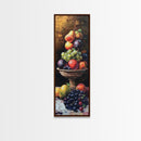 Still Life Oil Painting PRINT of Fruit, Kitchen Decor, Kitchen Wall Art, Grapes Painting, Long Skinny Art, Skinny Vertical Art, Tall Skinny Art
