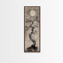 Canvas Print Moon and Tree Painting, Mystical Wabi Sabi Wall Art, Japanese-Inspired Rustic Decor, Above Bed Wall Art Gift Him