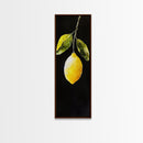 Minimalist Lemon Art Botanical Print on Black Canvas, Framed Option Available, Living Room Decor, Citrus Art, Modern Kitchen Wall Art