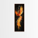 Fiery Phoenix Illustration on Black Canvas, Framed Art Option, Mystical Wall Art for Living Room, Tall Narrow Wall Decor, Mythological Art