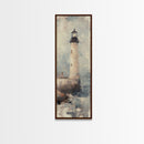 The Light House Framed Canvas Print - Nautical Seascape Painting - Lighthouse Art - Coastal Seascape Painting Tall Narrow Wall Art