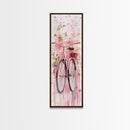 Bicycle Art Canvas Print Retro Pink Wall Art Long Narrow Vintage Style Above Couch Gift Idea Light Pink Minimalist Wabi Sabi Art