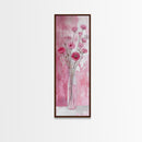 Wildflower Bouquet Framed Canvas Print Pink Poppy Painting Tall Skinny Art Living Room Above Sofa Rustic Guest Room Floral Wall Art