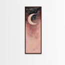 Crescent Moon Canvas Print Starry Night Pink Abstract Vertical Wall Art Zen Room Decor Dreamy Boho Gift Idea
