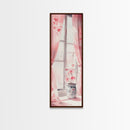 Sunlit Cherry Blossoms by Window Canvas Print, Whimsical Pink Botanical Wall Art, Rustic Aesthetic Decor, Bedroom or Living Room Accent