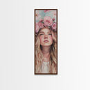Floral Goddess Portrait Canvas Print Cherry Blossom Painting Feminine Art Bedroom Decor Light Pink Vertical Artwork Boho