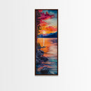Framed Canvas Print Sunset Landscape Coastal Decor Smoky Mountain Art Nautical Painting Horizontal Wall Art Bedroom Art Christmas Gift