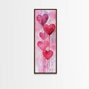 Dripping Heart Art Canvas Print, Moody Abstract Pink Wall Art, Romantic Living Room Art, Extra Vertical Skinny Tall Narrow Artwork