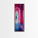 Geometric Archway Framed Canvas Print, Abstract Pink and Blue Whimsical Art, Skinny Vertical Wall Art for Modern Living Room Decor