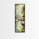 Tranquil Waterfall Scene Framed Canvas Print Green Wall Art Botanical Prints Vertical Landscape Art Above Bed Living Room Decor