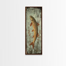 Trout Art Rustic Framed Canvas Print Skinny Vertical Art Fly Fishing Art Rustic Decor Tall Narrow Art Guest Room Wall Decor