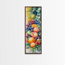 Still Life Canvas Print with Autumn Fruits and Grapes, Antique Farmhouse Rustic Art, Vertical Kitchen Seasonal Wall Decor
