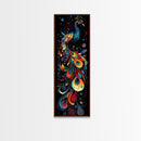 Dynamic Peacock Framed Canvas Print with Swirling Colors, Vibrant Bird Art Perfect Vertical Wall Art and Boho Home Decor Accent