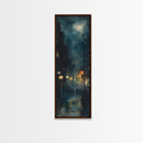 Moody Night Street Scene Framed Canvas Print | Vertical Wall Art | Moody Art | Living Room Art | Gift Idea Him | Urban Nightscape