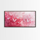 Origami Crane Flight Framed Canvas Print Featuring Pink Wall Art Whimsical Art Long Narrow Wall Art Minimalist Rustic Living Room Decor