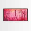 Eiffel Tower Painting Framed Canvas Print, Paris Pink Wall Art Romantic Decor, Horizontal Wall Art Living Room Rustic Gift Idea