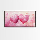 Watercolor Heart Pair Framed Canvas Print, Romantic Pink Abstract Art, Whimsical Valentine Wall Art, Bedroom Gift Idea, Light Pink Decor
