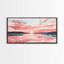 Serene Pink Sunset Canvas Print | Coastal Landscape Art | Nautical Wall Decor | Bedroom Above Bed Art | Horizontal Panoramic Artwork