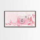Retro Pink Camera Canvas Print | Whimsical Photography Wall Art | Light Pink Modern Decor | Unique Living Room Artwork | Gift Idea