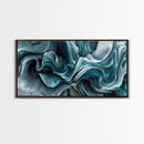 Blue Textured Wave Art Framed Canvas Print, Geometric Wall Art, Abstract Coastal Art, Sage Green Wall Art, Bedroom Art, Vertical Wall Art