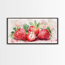 Strawberry Still Life Canvas Print - Bright Red Fruit Rustic Kitchen Art Food Review Artwork Light Pink Wall Art Rustic Decor