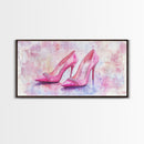 Glamorous Pink High Heels Canvas Print, Fashion Art, Whimsical Room Decor, Light Pink Wall Art, Feminine and Stylish Bedroom Art