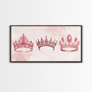 Pink Crown Trio Canvas Print Whimsical Art Princess Aesthetic Dorm Decor Light Pink Art Bedroom or Living Room Artwork Gift Idea