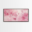 Winter Snowflake Motif with Pink Christmas Wall Art Aesthetic on Framed Canvas Print, Holiday Living Room or Bedroom Decor