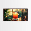 Tropical Sunset Cocktail Canvas Print, Vibrant Kitchen Wall Art, Foodie Home Decor, Botanical Drink Painting, Dining Room Cocktail Art