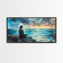 Woman Meditating Coastal Sunset Framed Canvas Print Yoga Art Nautical Wall Art Bedroom Decor Perfect Gift Idea Coastal Cowgirl Artwork
