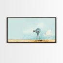 Minimalist Windmill Landscape Framed Canvas Print Above Couch Rustic Wall Art Coastal Inspired Bedroom Decor Horizontal Wall Art Idea