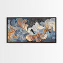 Swirling Blue Orange Canvas Print, Geometric Wall Art Nautical Rustic Decor, Moody Abstract Artwork Idea Horizontal Living Room Design