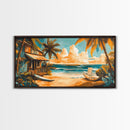 Sunset Surf Shack Canvas Print Nautical Wall Art Coastal Painting Rustic Decor Tropical Landscape Art Extra Wide Art Bedroom Art