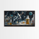 Science Art Framed Canvas Print, Microscope Molecular Wall Decor, Unique Therapy Art, Coastal Modern Living Room Art Gift Idea