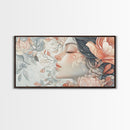 Dreamy Floral Goddess Framed Canvas Print with Light Pink Wall Art and Rose Painting Stunning Bedroom or Living Room Accent