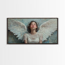 Heavenly Grace Framed Canvas Print with Angel Art Prints and Whimsical Art for Light Pink Wall Art and Romantic Home Decor