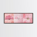 Trio of Elegant Fans Canvas Print, Minimalist Boho Pink Artwork, Oriental Fan Wall Art for Bedroom, Light Pastel Wall Decor Idea