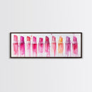 Vibrant Lipstick Shades Canvas Print, Pink Makeup Wall Art, Feminine Bedroom Decor, Whimsical Beauty Room Artwork Gift Idea