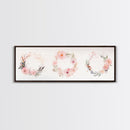 Wildflower Wreath Painting Framed Canvas Print in Pastel Pink and Green, Vertical Rustic Farmhouse Artwork, Botanical Gift Idea