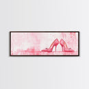 Light Pink Wall Art Framed Canvas Print Featuring Elegant High Heels, Feminine Bedroom Decor, Fashion Artwork Above Bed Idea