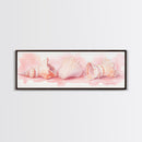 Shell Painting Framed Canvas Print Featuring Coastal Shells in Pastel Pink, Nautical Decor Idea, Horizontal Coastal Artwork