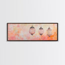 Moroccan Lanterns Canvas Print Pink Orange Wall Art Boho Decor Rustic Living Room Artwork Horizontal Farmhouse Style Gift Idea