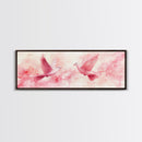 White Doves in Flight Artwork, Framed Canvas Print, Angelic Light Pink Wall Art, Whimsical Bedroom Decor, Feminine Spring Style
