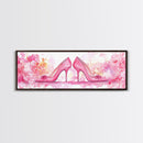 Feminine High Heel Art Framed Canvas Print Pink Wall Art Fashion Inspired Décor Bedroom Living Room Artwork Light Pastel Art Gift