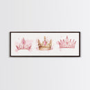 Framed Canvas Print of Elegant Crowns in Pink and Gold Perfect Gift Idea or Dorm Room Light Pink Wall Art with Royal Aesthetic