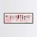 Framed Canvas Print of Makeup Brushes and Combs in Pink Ideal Gift Idea with Whimsical Art for Vanity or Beauty Room Wall Decor