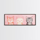 Framed Canvas Print of Whimsical Cat Portraits in Pink Shades Featuring Cute Wall Art for Pet Lovers’ Room or Playful Dorm Decor
