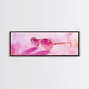 Retro Sunglasses Pink Wall Art Framed Canvas Print Light Pink Horizontal Wall Art Rustic Decor Fashion Illustration Art